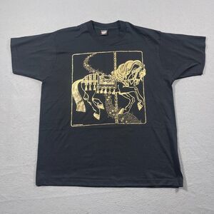 VTG Shirt Men XXL Black Gold 90s Single Stitch USA Made Air Wave Carousel Horse